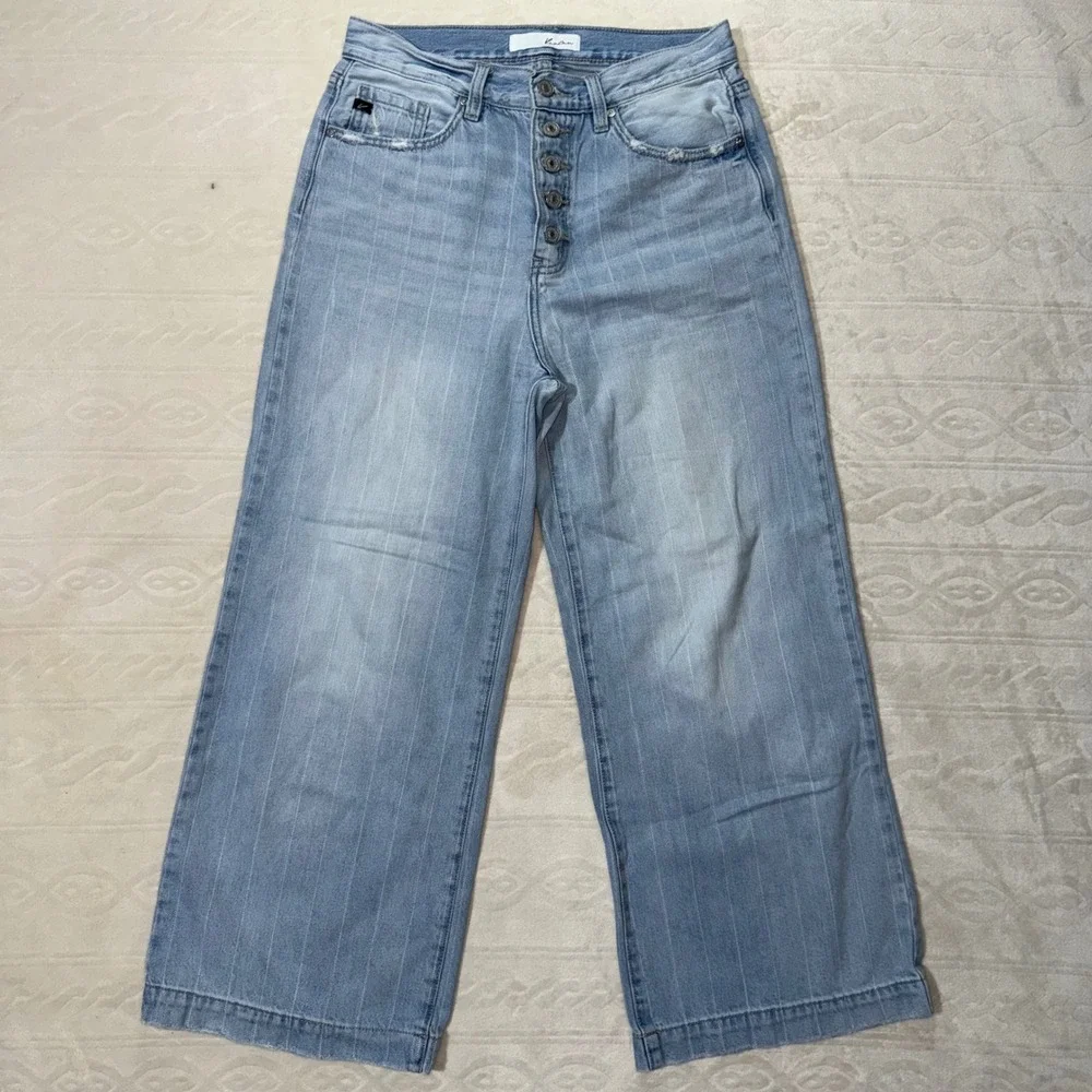 Kancan‎ LIGHT DENIM PIN STRIPE MULTI BUTTON WIDE LEG JEANS